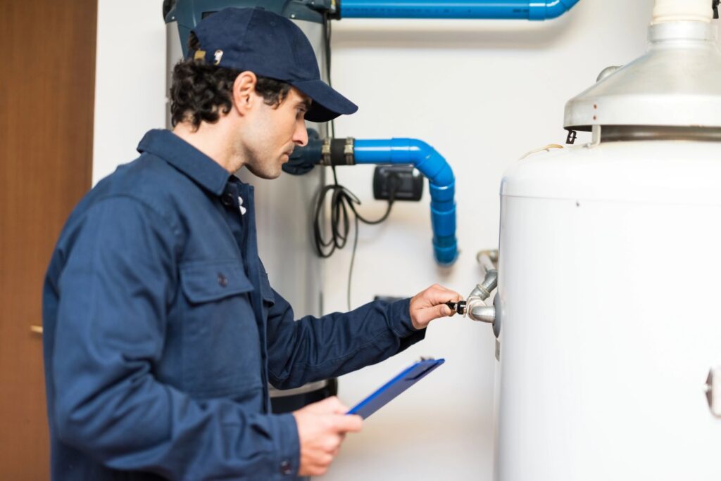 plumber working on hot water heater
