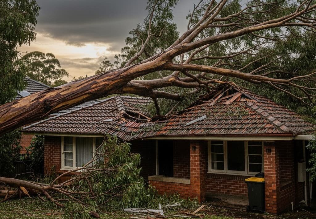 a gum tree that has fallen on top of sydney home